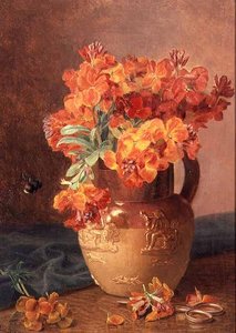 石器壶中的壁花静物画