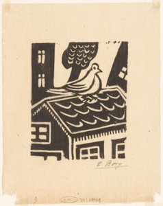 屋顶上的鸽子 作者 Else Berg（艺术家签名）