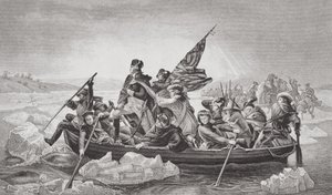 华盛顿在新泽西州特伦顿附近穿越特拉华州，1776年圣诞节，来自“英国和苏格兰历史插图”第二卷 作者 伊曼纽尔·戈特利布·洛伊茨