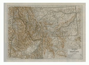 美国爱达荷州和蒙大拿州地图，建于1919年代。