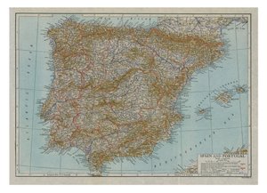 西班牙和葡萄牙地图，c1910年。 作者 埃默里·沃克
