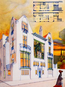 房屋设计，c.1905-6（纸上水彩和钢笔） 作者 埃米尔·范·阿弗贝克