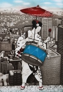 鼓姑娘》，2007 年（彩色蚀刻版画）
