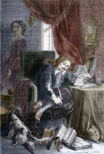 法国作家保罗-斯卡隆（Paul Scarron，1610-1660 年）的肖像，他是滑稽喜剧的作者，他坐在一把残废的椅子上，他的妻子弗朗索瓦丝-德奥比涅（Francoise d