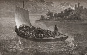 Arminio Vambery和他的同伴于1863年在里海航行，来自“手中的世界”的插图，由Gauchard雕刻，于1878年出版 作者 埃米尔·安托万·贝亚德