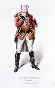 博马舍(1732-1799)作品全集》由爱德华-富尼耶著。埃米尔-巴亚尔绘图。Ed.Laplace, Sanchez et Cie, Paris 1876.这是 "有罪的母亲 "中的贝加尔斯 作者 埃米尔·安托万·贝亚德