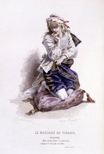 博马舍(1732-1799)作品全集》由爱德华-富尼耶著。埃米尔-巴亚尔绘图。Ed.Laplace, Sanchez et Cie, Paris 1876.这是《费加罗的婚礼》中的苏珊娜 作者 埃米尔·安托万·贝亚德