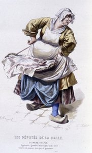 博马舍(1732-1799)作品全集》由爱德华-富尼耶著。埃米尔-巴亚尔绘图。Ed.Laplace, Sanchez et Cie, Paris 1876.这是《大厅的代表们》中的查普鲁母亲 作者 埃米尔·安托万·贝亚德