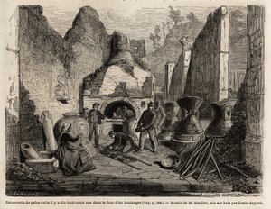 1864年在庞贝的发掘过程中，由面包店的烤炉和灰烬中保存的面包发现的，由埃米尔-巴亚尔（1837-1891）绘制，为马克-莫尼耶（1829-1885）的文字《庞贝和庞贝人》作插图。雕刻在 "世界之旅 "中，编辑为 作者 埃米尔·安托万·贝亚德