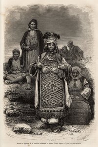 罗马尼亚边境的未婚夫和农民，埃米尔·贝亚德 (Emile Bayard) 的画后雕刻，描绘了保加利亚之旅，纪尧姆·勒让 (Guillaume Lejean) 于 1867 年出版，1873 年出版于“世界之旅”，爱德华·查顿 (Edouard Charton) 编辑，阿歇特版，巴黎 . 硒 作者 埃米尔·安托万·贝亚德