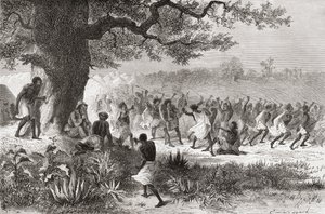 亨利·莫顿·斯坦利（Henry Morton Stanley）在1871年探险期间观看Vouagogos部落准备战斗，1878年出版的“世界在手中” 作者 埃米尔·安托万·贝亚德
