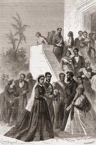 Kamehameha V，中心，与他的家人，来自&39;手中的世界&39;的插图，由Henri Theophile Hildibrand（1824-97）刻，1878年出版 作者 埃米尔·安托万·贝亚德