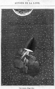 离开月球，来自Jules Verne（1828-1905）巴黎的“环绕月球”插图，Hetzel，Henri Theophile Hildibrand（1824-97） 作者 埃米尔·安托万·贝亚德