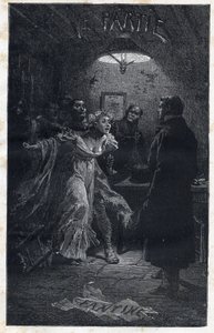 马德兰先生在芳汀被沙威逮捕时前来营救他--埃米尔-巴亚尔（Emile Bayard）（1837-1891）为《悲惨世界--首映部分》提供的插图。芳汀》，维克多-雨果（1802-1885），1862年 作者 埃米尔·安托万·贝亚德