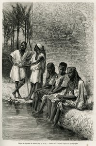 撒哈拉的黑人和女黑人，在Oued Rihr河畔。E.Bayard的版画，用于说明阿尔及利亚的撒哈拉，由V.Largeau在1874-1878年创作，发表在《世界之旅》上，由Edouard Charton（1807-1890）指导。 作者 埃米尔·安托万·贝亚德