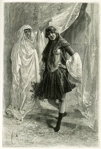Ziba Khanoum的肖像，波斯公主。E.Bayard根据一张照片进行的雕刻，为1881-1882年Jane Dieulafoy（nee Magre）的故事 "波斯、查尔迪和苏西亚 "作插图。
