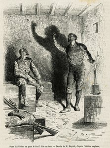 亨利-莫顿-斯坦利爵士（1841-1904年）和他的探险伙伴弗兰克-波克（Franck Pock）决定用埃米尔-巴亚尔（Emile Bayard）绘制的他们的旅行路线的桩子或脸，来说明 "穿越神秘大陆"（赤道非洲）的故事，这是一次远航。 作者 埃米尔·安托万·贝亚德