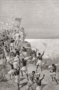 斯坦利和他的远征队于1872年第一次看到东非坦噶尼喀，1878年出版的“世界在手中” 作者 埃米尔·安托万·贝亚德