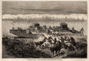 埃米尔·贝亚德（Emile Bayard，1837-1891 年）穿越叶尼塞河（俄罗斯），描绘了 1859 年至 1862 年法国驻华公使德波布隆先生从上海到莫斯科的旅程。 Edouard C 编辑的“Le tour du monde”中的雕刻 作者 埃米尔·安托万·贝亚德