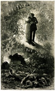 维克多雨果的悲惨世界：历史壁画背景下的感伤情节。 珂赛特和马吕斯的恋人（爱 - idylle rue Plumet）和巴黎的路障（革命 - Epopee rue St Denis (Saint-Denis)。Emile Bayard 为 Oll 绘制的插图 作者 埃米尔·安托万·贝亚德