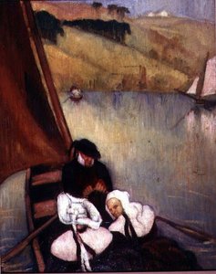 布列塔尼妇女在渡船上，约1900年（布面油画） 作者 埃米尔·伯纳德（Emile Bernard）