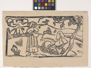 Deux Bretonnes（两个布列塔尼女人）（木刻版画） 作者 埃米尔·伯纳德（Emile Bernard）