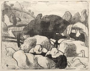 布列塔尼妇女堆干草堆 作者 埃米尔·伯纳德（Emile Bernard）
