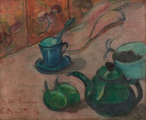 静物与茶壶，杯子和水果 作者 埃米尔·伯纳德（Emile Bernard）