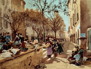 19 世纪普罗旺斯漫步的一天 埃米尔-查尔斯-达梅隆（1848-1908 年）的绘画作品 19 世纪晚期，巴黎，装饰艺术 作者 埃米尔-查尔斯·达梅隆