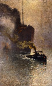 在雾中泰晤士河上的拖曳中； Escort sur la Tamise dans le Brouillard-1918年在泰晤士河上被拖走 作者 埃米尔克劳斯