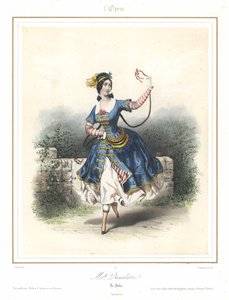 法国芭蕾舞演员Adele Dumilatre在巴黎歌剧院跳舞，约1840年（彩色平版印刷）。