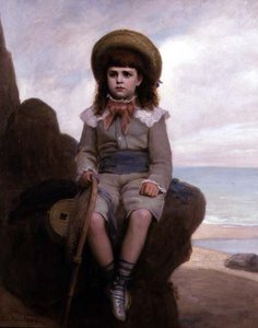 拿着捕虾网在岩石上的男孩 作者 埃米尔·杜邦（Emile Dupont Zipcy）