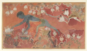 克诺索斯米诺斯宫殿壁画《蓝猴藏红花采集者》（埃文斯壁画素描 L/3 a）），约 1921 年（纸张、颜料）