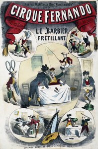 Cirque Fernando: The Writing Barber - Lévy 海报，19 世纪末 作者 埃米尔利维