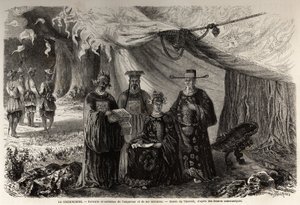 安南皇帝和他的大臣柯钦钦的肖像和服饰，由 Therond 绘制，以说明 1859 年与柯钦钦的独特通信。雕刻在“”Le tour du monde, nouveau journal des voyages””巴黎