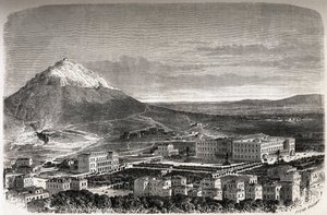 View of Athenes Greece, drawing by Therond, to illustrate the story of M.A.Proust, a winter in Athenes