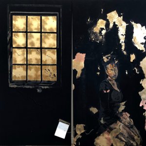 《Limbo Diptych》，2021（油画、丙烯、热转印和仿金箔） 作者 艾玛·普伦佩（Emma Prempeh）