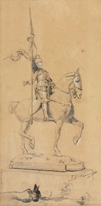 马背上的圣女贞德，约 1889-1899 年（钢笔和黑色墨水，水墨和白色加高处理）