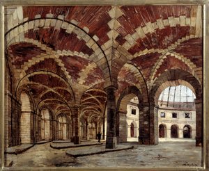 老麦堂内景。 Emmanuel Lansyer (1835-1893) 的绘画 作者 伊曼纽尔·兰瑟（Emmanuel Lansyer）