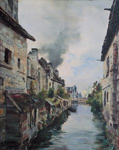 博略运河，从洛什到博略公路上的桥景。1891 年（布面油画） 作者 伊曼纽尔·兰瑟（Emmanuel Lansyer）