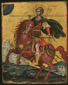 1672年St Demetrios on Horseback的图标（面板上的鸡蛋蛋白）