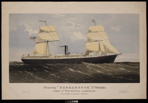 费城的内桑诺克号汽船。船长詹姆斯-H-温彻斯特。E A Souder  Company，船东（石版画，彩色）