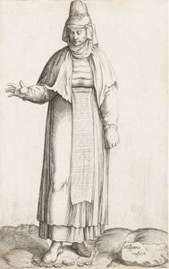 服装板：Hispana Rustica，岩石上有标签，约1557-58年。 作者 Enea Vico