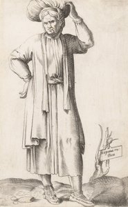 服装板：Hispania Rustica，头部有洗衣物，约1557-58年。 作者 Enea Vico