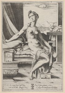 露西娅（Lucretia）赤身裸体，坐在窗前，右手持匕首，按住d。，ca。 1535-67。