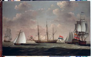 东印度人&39;t Slot ter Hooge&39;和其他航运在荷兰港口的轻快微风中，可能是法拉盛