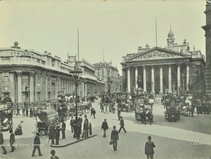 英格兰银行和皇家交易所，Threadneedle街，伦敦金融城，1890年 作者 英国摄影师