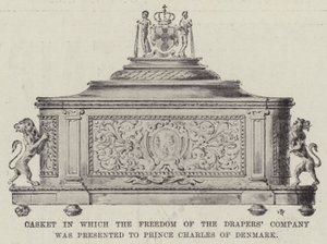 其中德雷珀斯公司的自由被提交给丹麦查尔斯王子的棺材 作者 英国摄影师