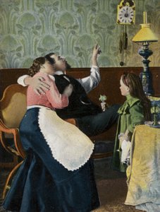 夫妇与他们的小孩（chromolitho）看时间 作者 英国摄影师