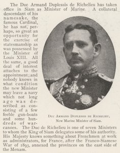 暹罗新任海洋部长Richelieu的Duc Armand Duplessis 作者 英国摄影师